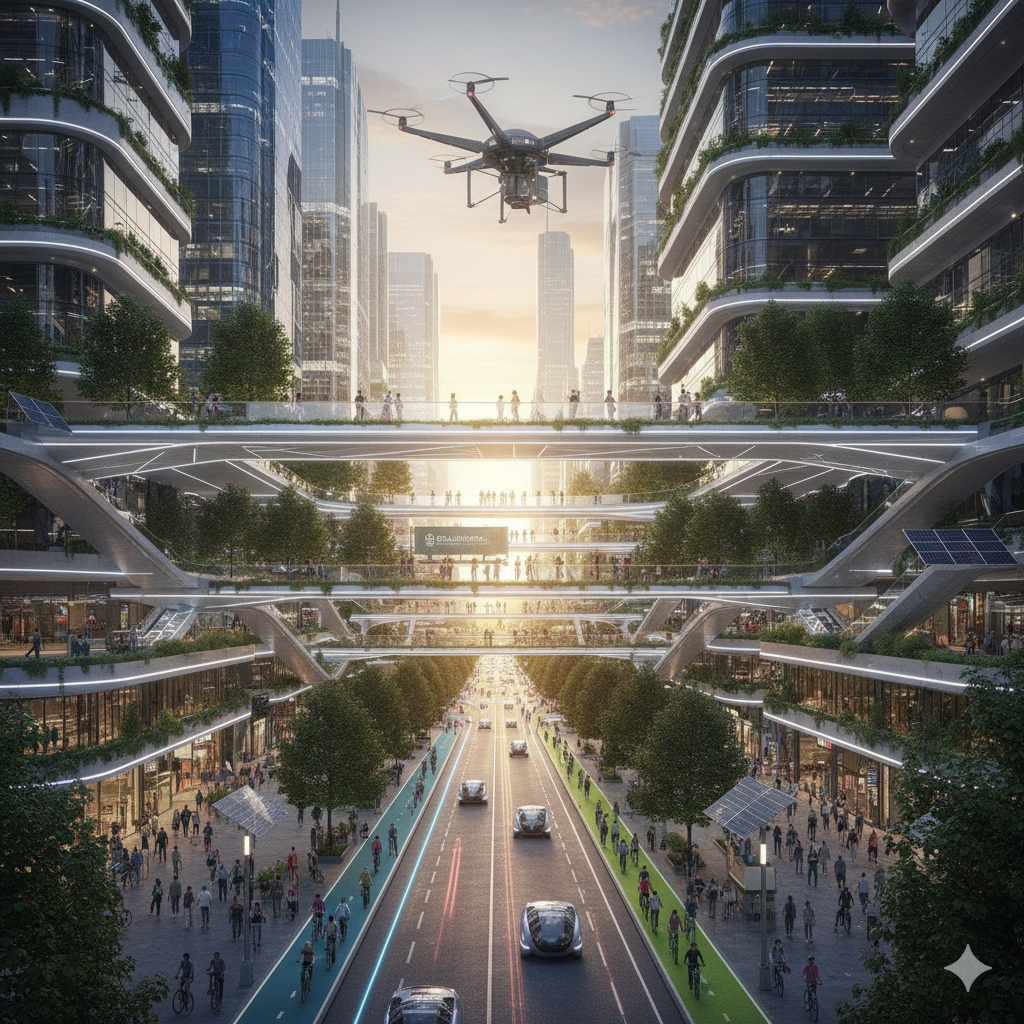 Smart sustainable city with drone mobility